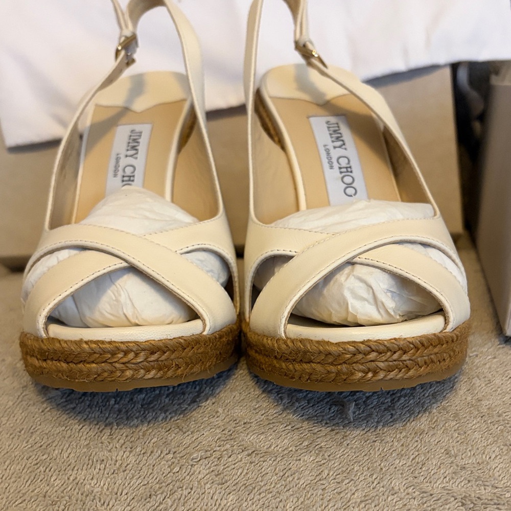 Jimmy Choo White-Beige Wedge Sandals - Picture 6 of 8